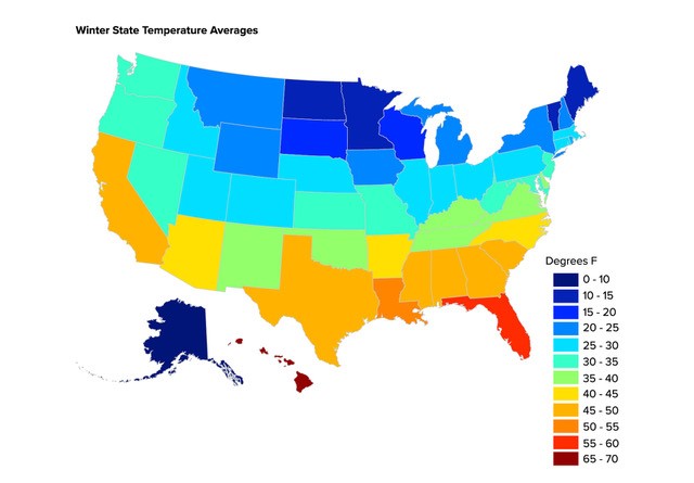 Winter State Temperature Averages