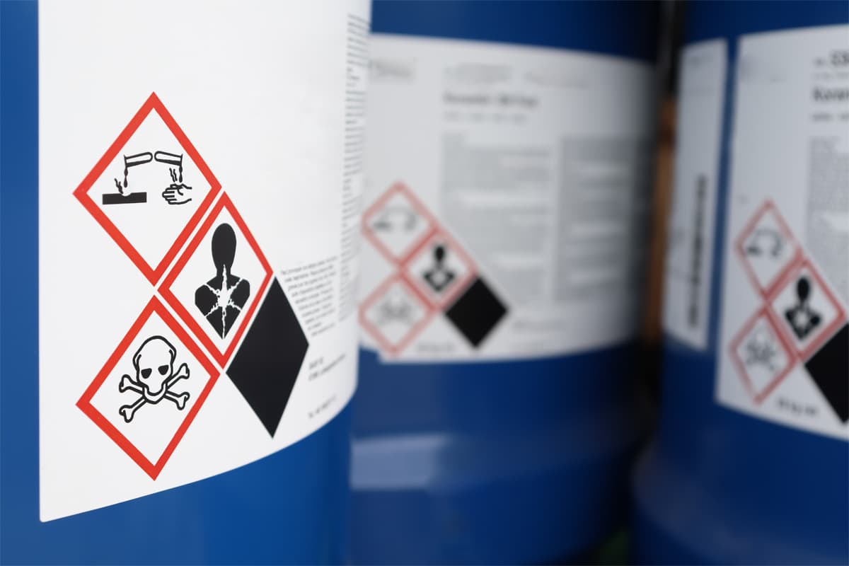 Chemical labels on plastic drums